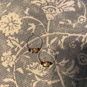 Mini glass bead hoop earrings in bronze, champagne and gold